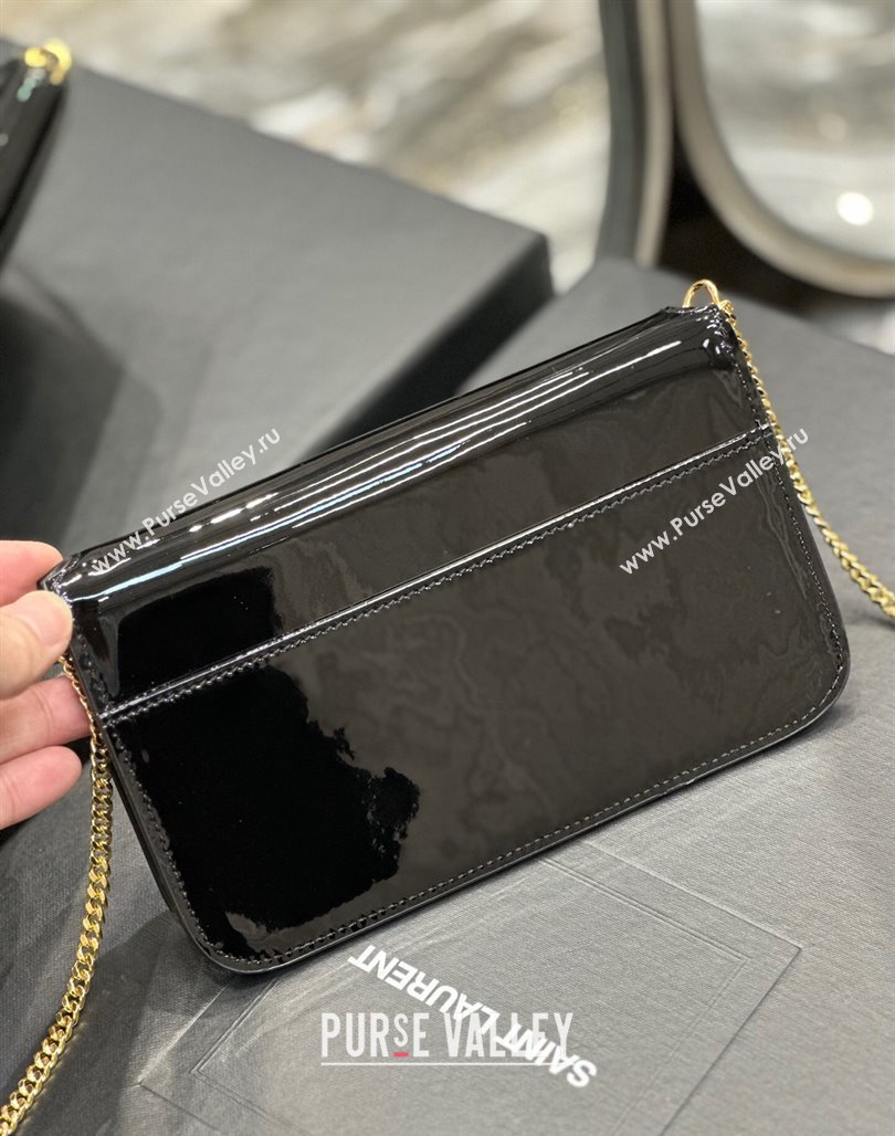 Saint Laurent Cassandre Phone Holder Chain Mini bag in Black Patent Leather 2024 635095 (YY-240525069)