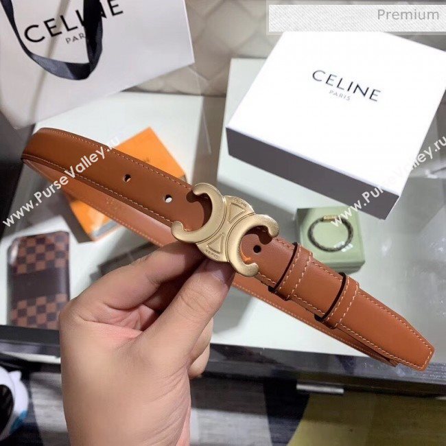 Celine Width 2.5cm Caflskin Belt With Brass Buckle Brown 2020 (99-20050405)