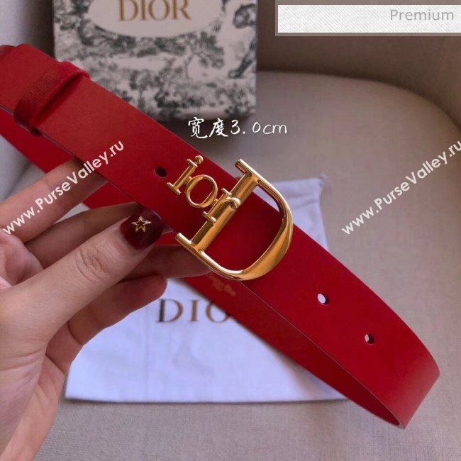 Dior Width 3cm Calfskin Belt With Special Dior Buckle 09 Red 2020 (99-20050417)