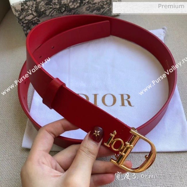 Dior Width 3cm Calfskin Belt With Special Dior Buckle 09 Red 2020 (99-20050417)