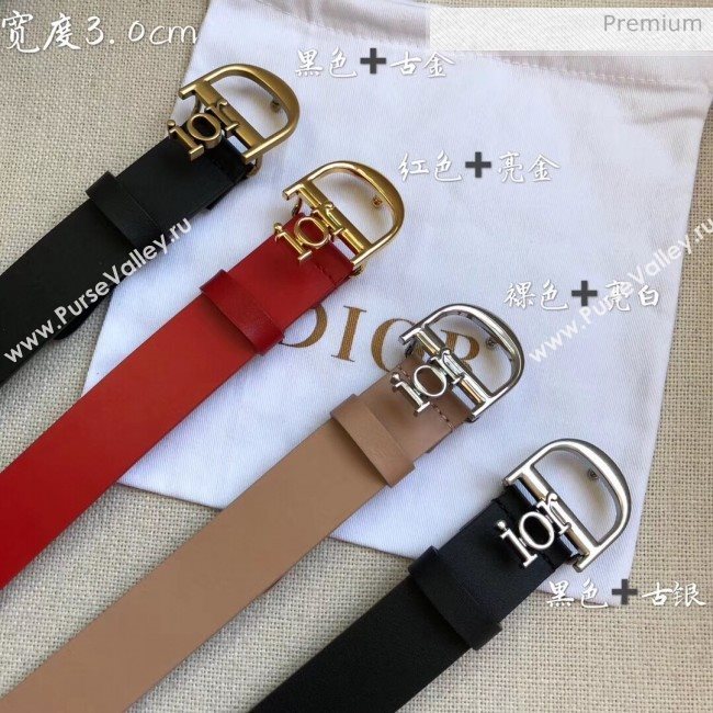 Dior Width 3cm Calfskin Belt With Special Dior Buckle 11 Nude/Black 2020 (99-20050419)