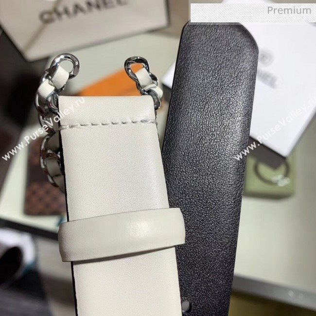 Chanel Width 3cm Smooth Leather Belt with Chain CC Buckle White/Silver 2020 (99-20050455)