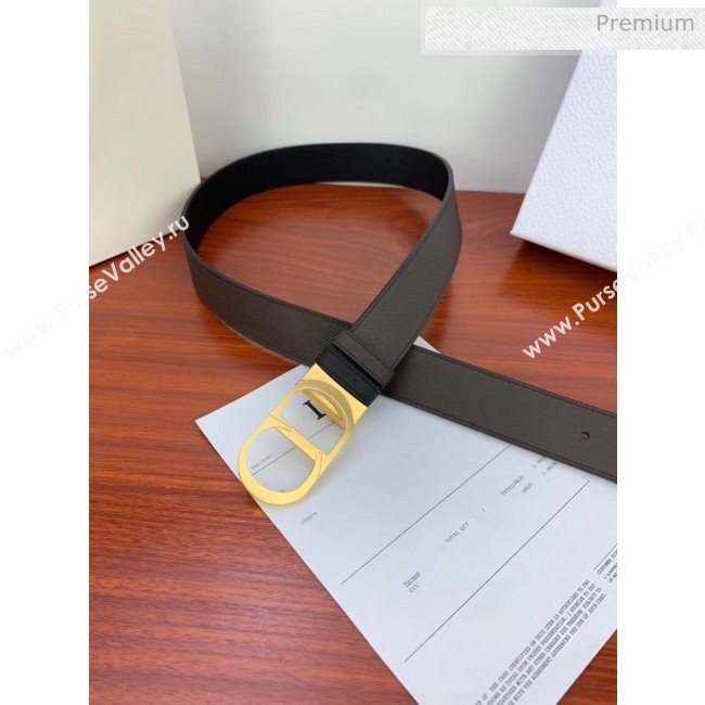 Dior Width 3.5cm Reversible Calfskin Belt With Gold CD Buckle Black/Deep Grey 2020 (99-20050424)