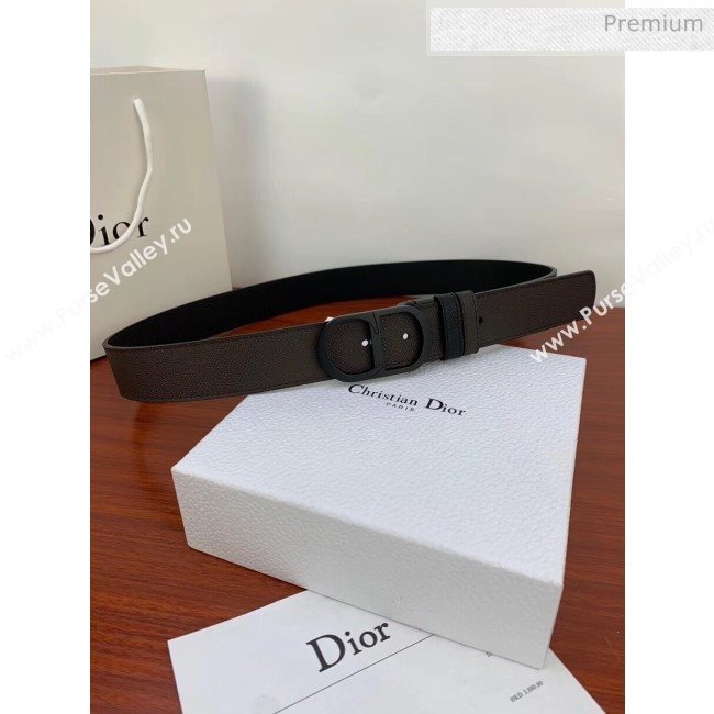 Dior Width 3.5cm Reversible Calfskin Belt With Black CD Buckle Black/Deep Grey 2020 (99-20050425)