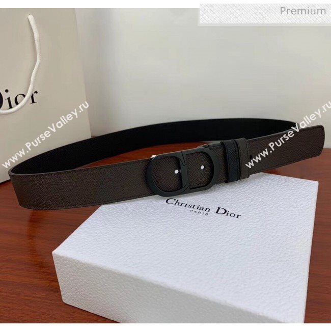 Dior Width 3.5cm Reversible Calfskin Belt With Black CD Buckle Black/Deep Grey 2020 (99-20050425)