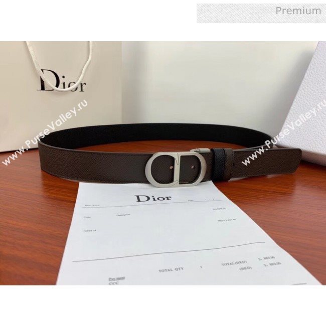 Dior Width 3.5cm Reversible Calfskin Belt With Silver CD Buckle Black/Deep Grey 2020 (99-20050426)