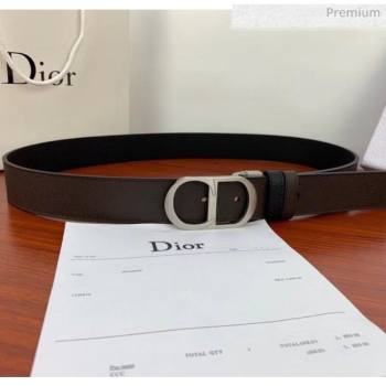 Dior Width 3.5cm Reversible Calfskin Belt With Silver CD Buckle Black/Deep Grey 2020 (99-20050426)