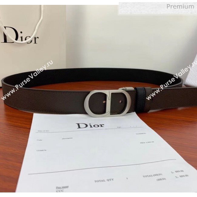 Dior Width 3.5cm Reversible Calfskin Belt With Silver CD Buckle Black/Deep Grey 2020 (99-20050426)