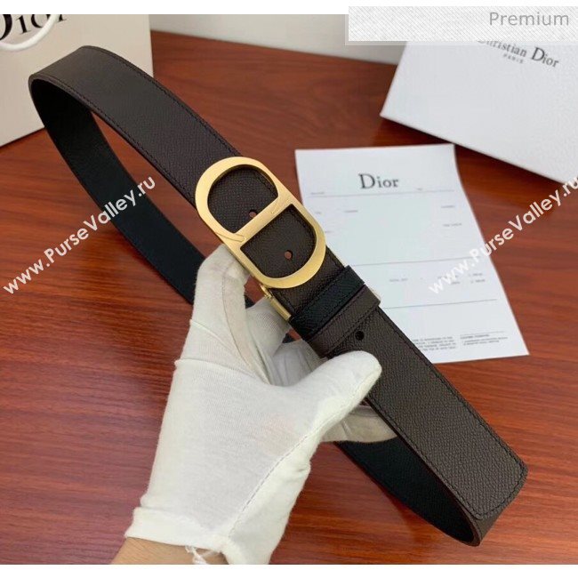 Dior Width 3.5cm Reversible Calfskin Belt With Gold CD Buckle Black/Deep Grey 2020 (99-20050424)