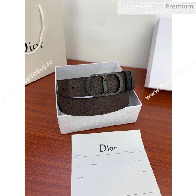 Dior Width 3.5cm Reversible Calfskin Belt With Black CD Buckle Black/Deep Grey 2020 (99-20050425)