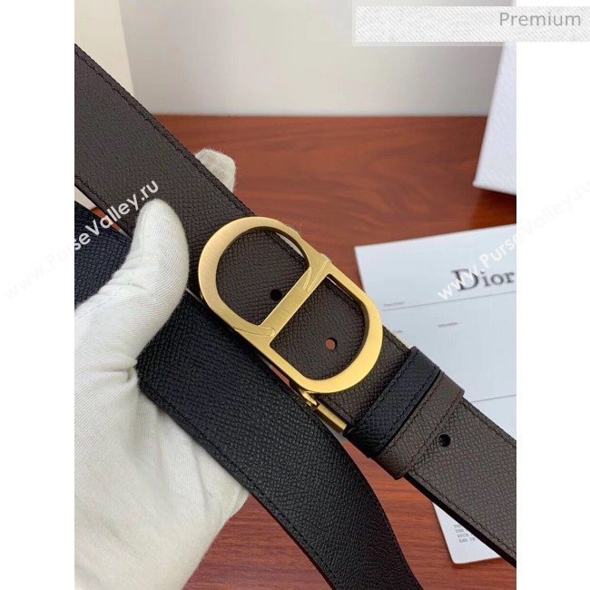 Dior Width 3.5cm Reversible Calfskin Belt With Gold CD Buckle Black/Deep Grey 2020 (99-20050424)