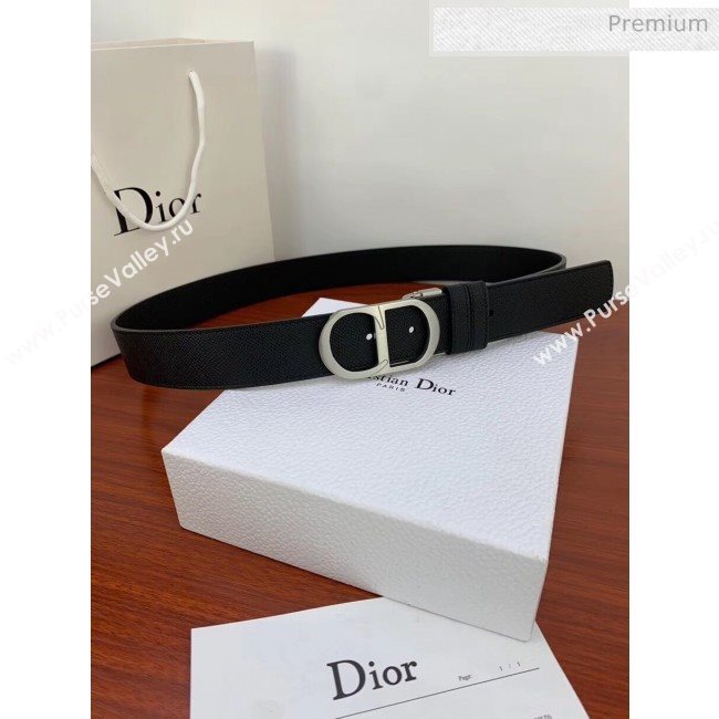 Dior Width 3.5cm Reversible Calfskin Belt With Silver CD Buckle Black 2020 (99-20050429)