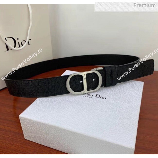 Dior Width 3.5cm Reversible Calfskin Belt With Silver CD Buckle Black 2020 (99-20050429)