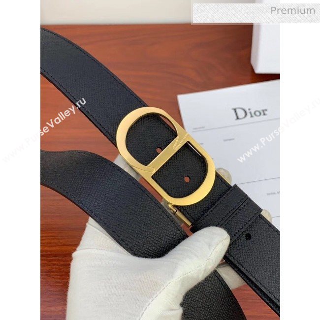 Dior Width 3.5cm Reversible Calfskin Belt With Gold CD Buckle Black 2020 (99-20050427)