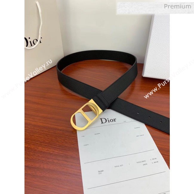 Dior Width 3.5cm Reversible Calfskin Belt With Gold CD Buckle Black 2020 (99-20050427)