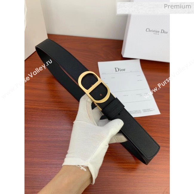 Dior Width 3.5cm Reversible Calfskin Belt With Gold CD Buckle Black 2020 (99-20050427)