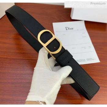 Dior Width 3.5cm Reversible Calfskin Belt With Gold CD Buckle Black 2020 (99-20050427)