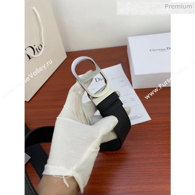 Dior Width 3.5cm Reversible Calfskin Belt With Silver CD Buckle Black 2020 (99-20050429)