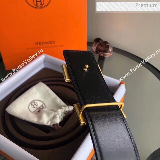 Hermes Width 3.8cm Grainy Calfskin Belt With H Buckle Orange/Black 2020 (99-20050509)