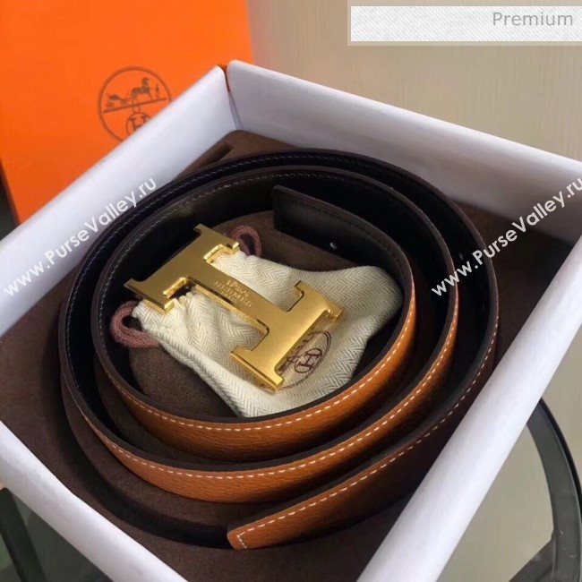 Hermes Width 3.8cm Grainy Calfskin Belt With H Buckle Brown/Black 2020 (99-20050510)