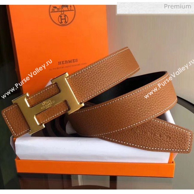 Hermes Width 3.8cm Grainy Calfskin Belt With H Buckle Brown/Black 2020 (99-20050510)