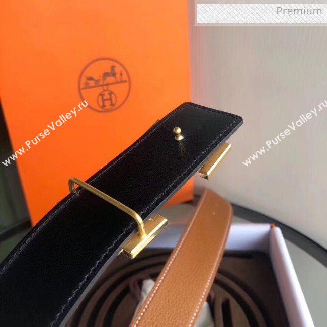 Hermes Width 3.8cm Grainy Calfskin Belt With H Buckle Brown/Black 2020 (99-20050510)