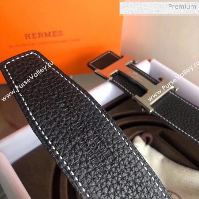 Hermes Width 3.8cm Grainy Calfskin Belt With H Buckle Black 2020 (99-20050514)