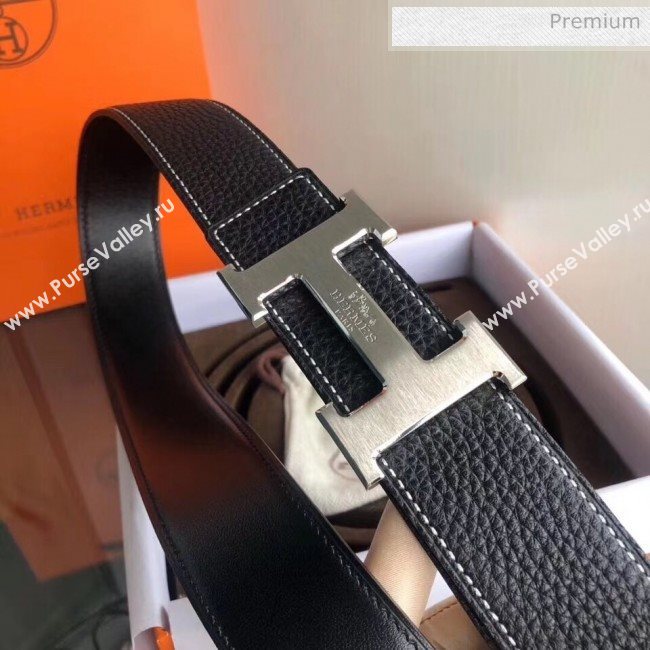 Hermes Width 3.8cm Grainy Calfskin Belt With H Buckle Black 2020 (99-20050514)