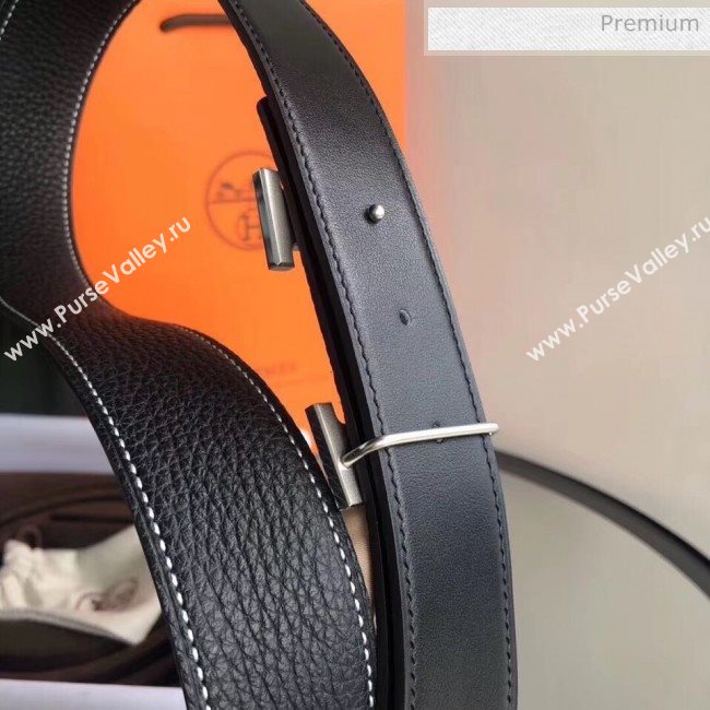 Hermes Width 3.8cm Grainy Calfskin Belt With H Buckle Black 2020 (99-20050514)