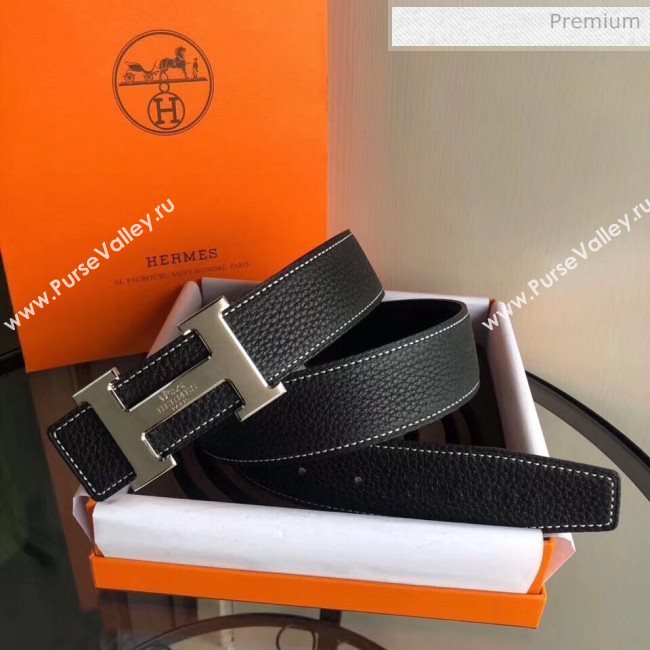 Hermes Width 3.8cm Grainy Calfskin Belt With H Buckle Black 2020 (99-20050514)