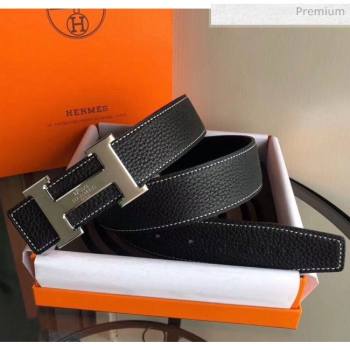 Hermes Width 3.8cm Grainy Calfskin Belt With H Buckle Black 2020 (99-20050514)