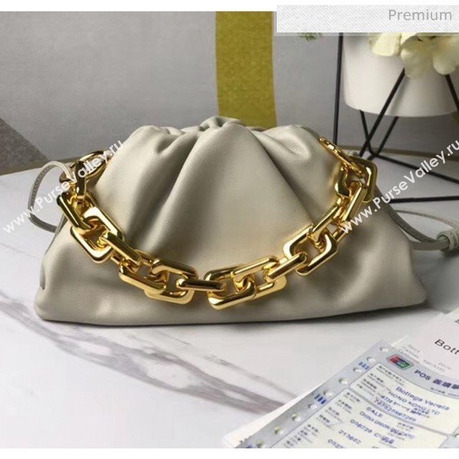 Bottega Veneta Small The Chain Pouch Clutch Bag With Square Ring Chain Off-White 2020 (MS-20050540)
