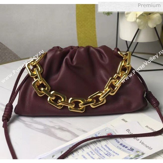 Bottega Veneta Small The Chain Pouch Clutch Bag With Square Ring Chain Burgundy 2020 (MS-20050541)