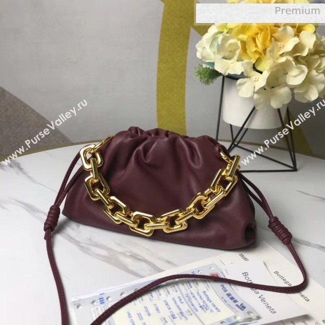 Bottega Veneta Small The Chain Pouch Clutch Bag With Square Ring Chain Burgundy 2020 (MS-20050541)