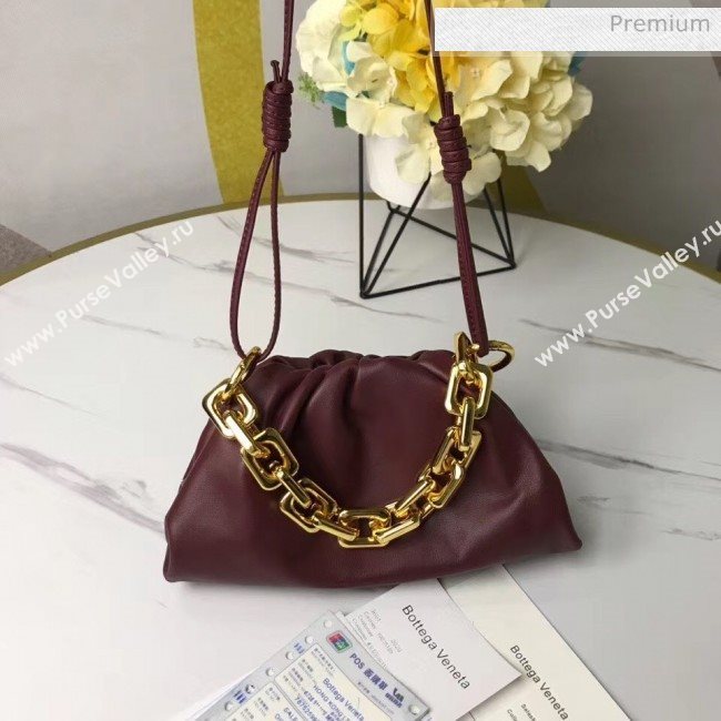 Bottega Veneta Small The Chain Pouch Clutch Bag With Square Ring Chain Burgundy 2020 (MS-20050541)