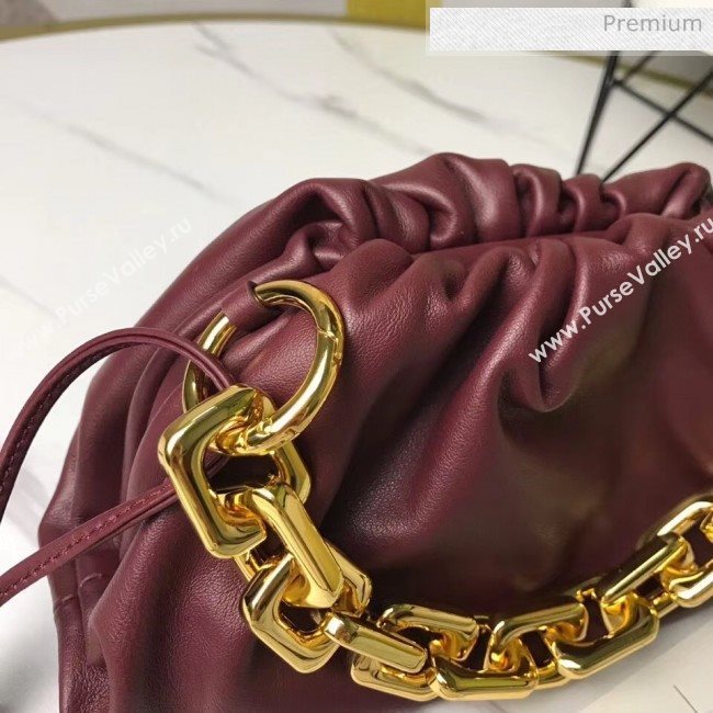Bottega Veneta Small The Chain Pouch Clutch Bag With Square Ring Chain Burgundy 2020 (MS-20050541)