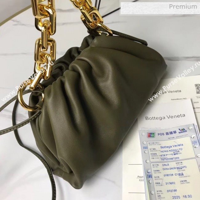 Bottega Veneta Small The Chain Pouch Clutch Bag With Square Ring Chain Mustard Green 2020 (MS-20050542)