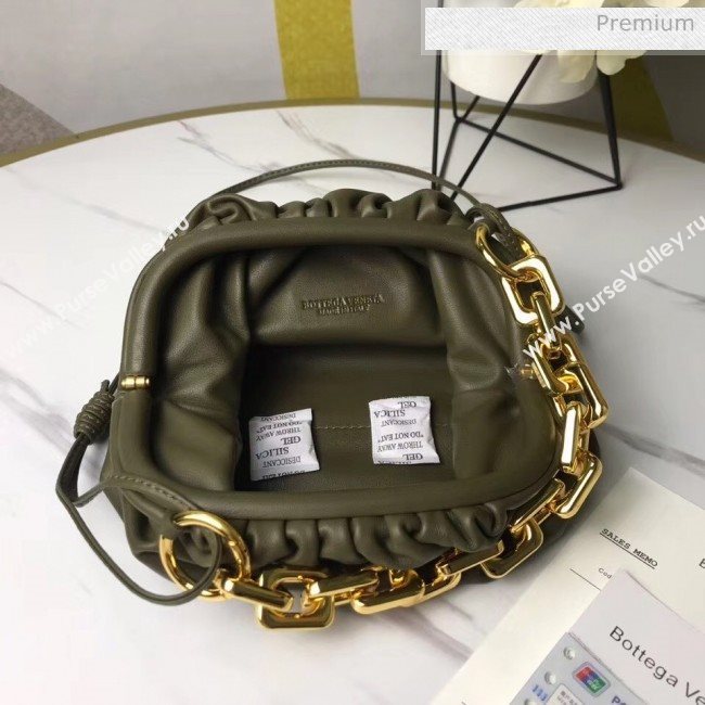 Bottega Veneta Small The Chain Pouch Clutch Bag With Square Ring Chain Mustard Green 2020 (MS-20050542)