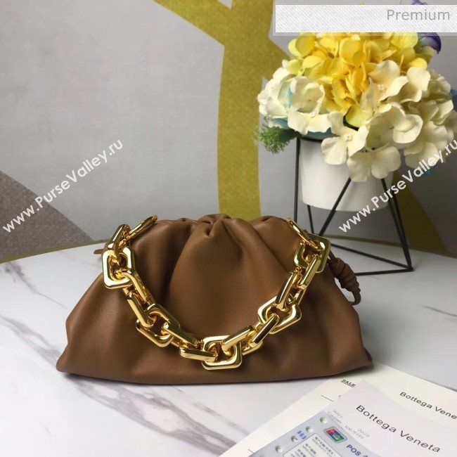 Bottega Veneta Small The Chain Pouch Clutch Bag With Square Ring Chain Cammello Brown 2020 (MS-20050544)