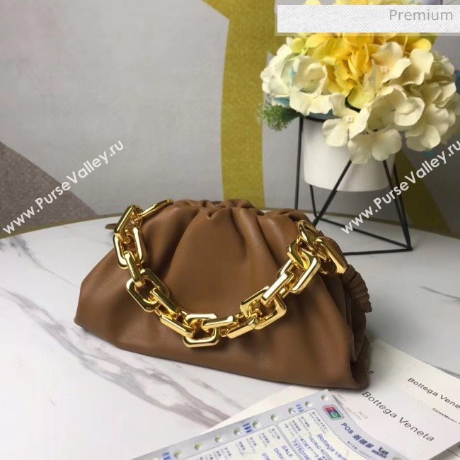 Bottega Veneta Small The Chain Pouch Clutch Bag With Square Ring Chain Cammello Brown 2020 (MS-20050544)