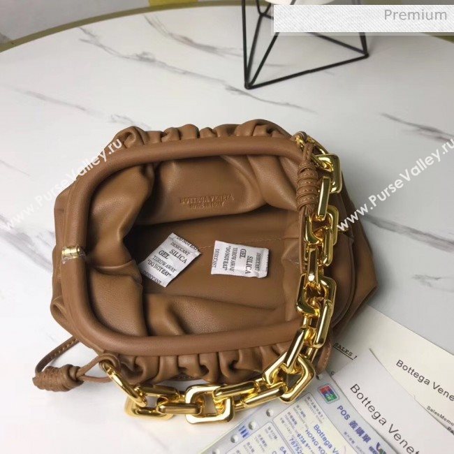 Bottega Veneta Small The Chain Pouch Clutch Bag With Square Ring Chain Cammello Brown 2020 (MS-20050544)