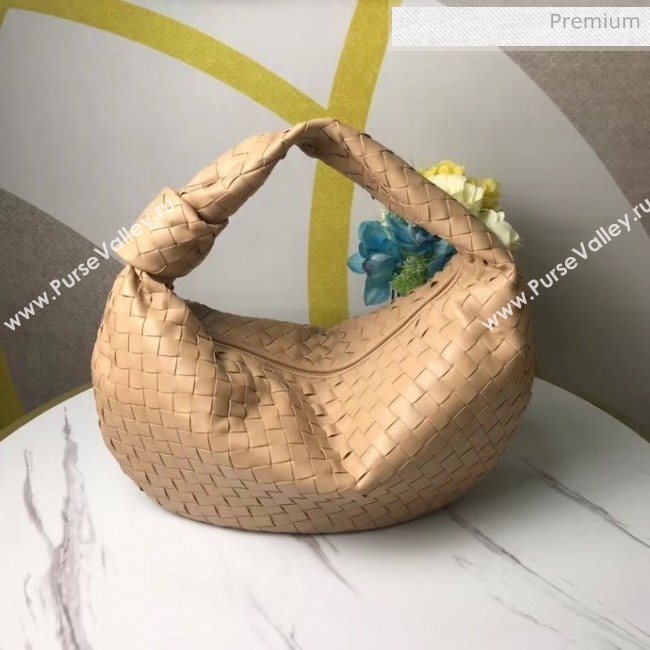 Bottega Veneta Medium BV Jodie Woven Lambskin Hobo Bag Beige 2020 (MS-20050555)
