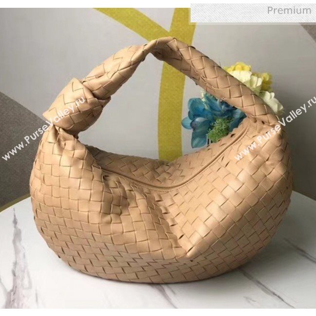 Bottega Veneta Medium BV Jodie Woven Lambskin Hobo Bag Beige 2020 (MS-20050555)