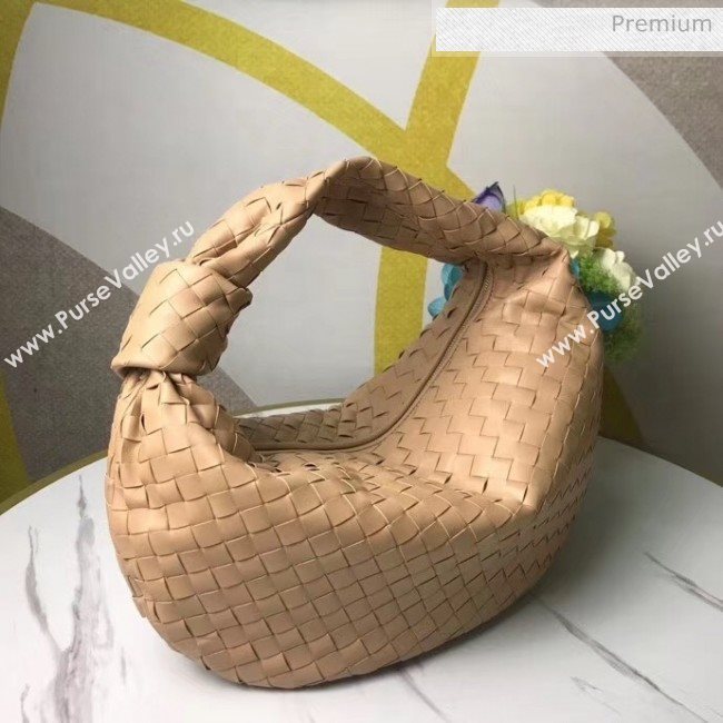 Bottega Veneta Medium BV Jodie Woven Lambskin Hobo Bag Beige 2020 (MS-20050555)