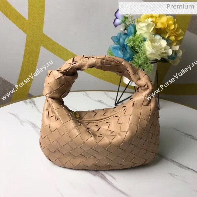 Bottega Veneta Mini BV Jodie Woven Lambskin Hobo Bag Beige 2020 (MS-20050558)