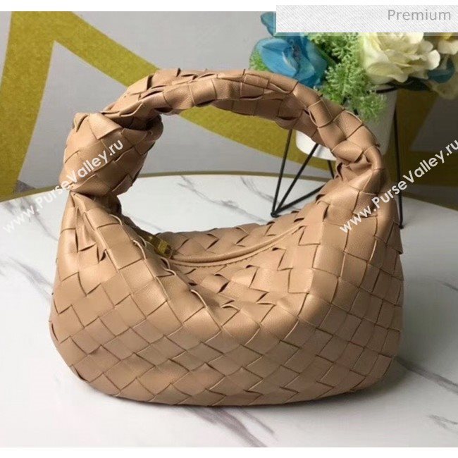 Bottega Veneta Mini BV Jodie Woven Lambskin Hobo Bag Beige 2020 (MS-20050558)