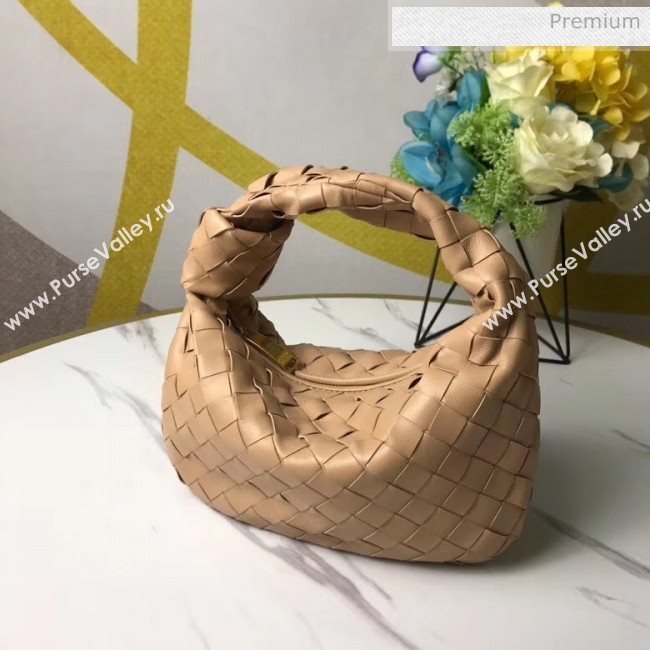 Bottega Veneta Mini BV Jodie Woven Lambskin Hobo Bag Beige 2020 (MS-20050558)