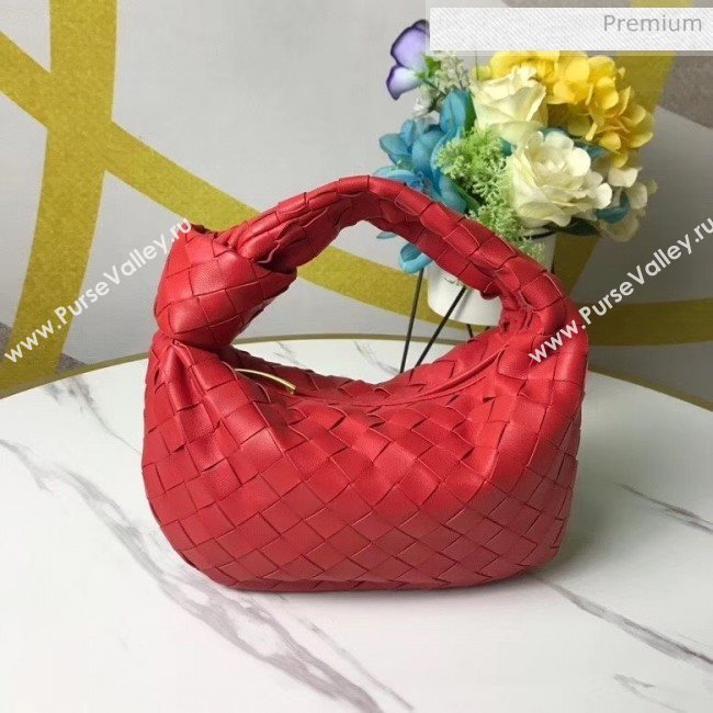 Bottega Veneta Mini BV Jodie Woven Lambskin Hobo Bag Red 2020 (MS-20050561)