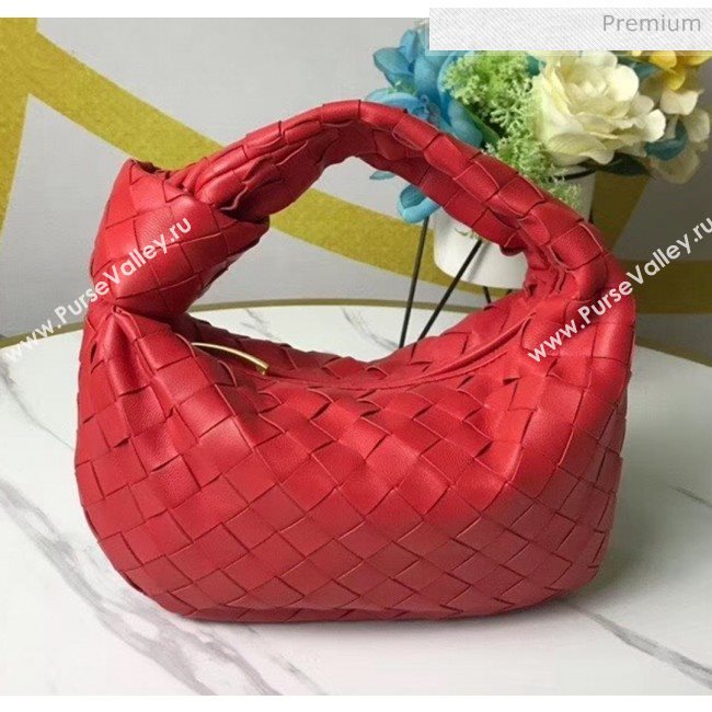 Bottega Veneta Mini BV Jodie Woven Lambskin Hobo Bag Red 2020 (MS-20050561)
