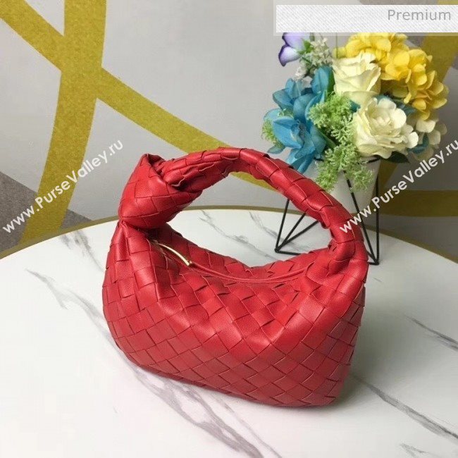 Bottega Veneta Mini BV Jodie Woven Lambskin Hobo Bag Red 2020 (MS-20050561)